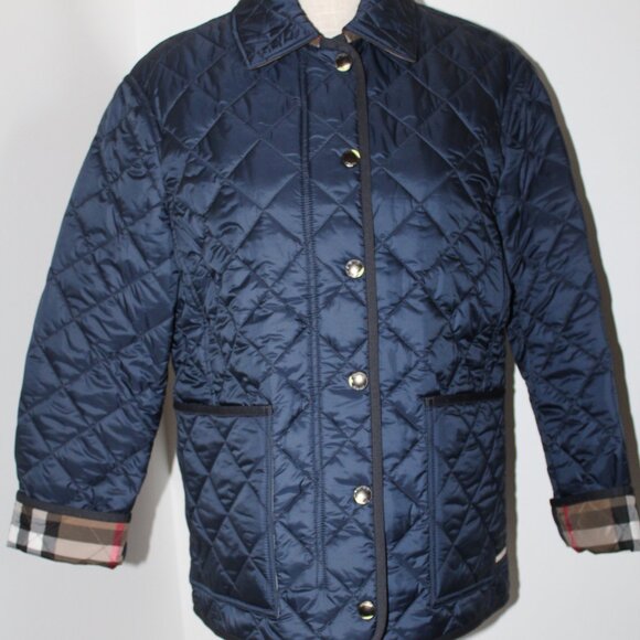 NWT Burberry Dalry Navy Quilted Nova Check Plaid Lined Snap Front Jacket Coat M - Picture 6 of 12